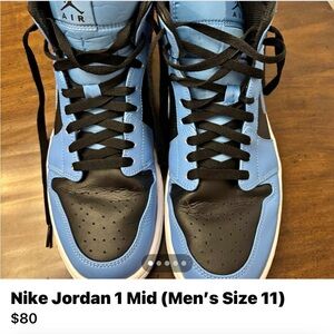 Nike Air Jordan 1 Mid Men's Shoes - Black and Blue